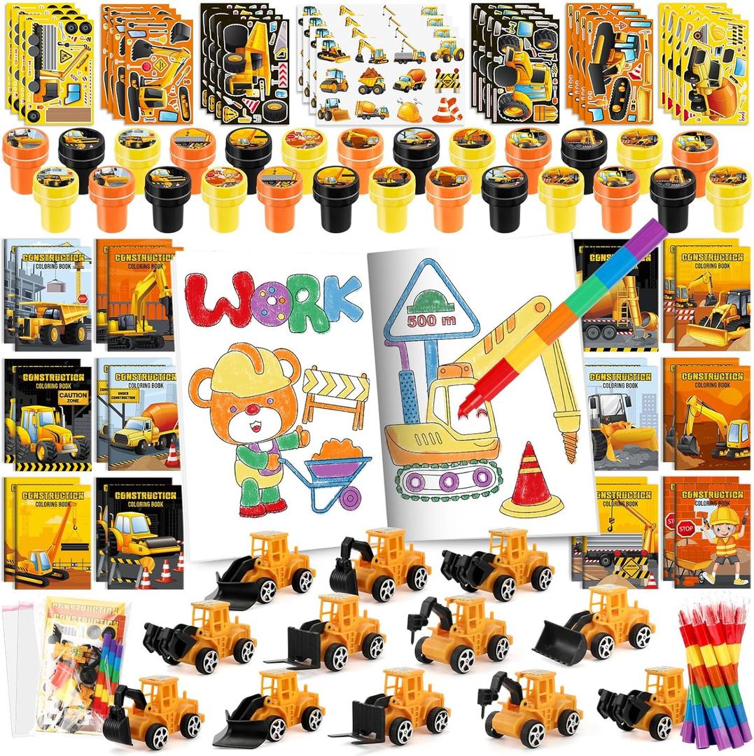 BenLouis 84Pcs Construction Party Favors Excavator Theme Coloring Books Crayons Sticker Set Bulk for Kids Construction Birthday Goodie Bag Stuffer Classroom Gifts Rewards Craft Pinata Fillers