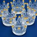 24 Pcs Birthday Clear Crown Votive Candle Holders Glass Crown Tealight Candle Holders Bulk Candlestick Votives for Tables Centerpieces Wedding Party Decoration(Gold Bead Style)