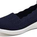 Puxowe Women's Walking Slip on Shoes, Knit Comfortable Slip Resistant Shoes for Women, Lightweight Breathable Low-Top Casual Fashion Sneakers Wide Navy Size 6.5 US