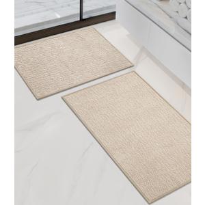 chakme Bathroom Rug Sets 2 Piece, Ultra Thin Bath Rug Set Quick Dry Bath Mat, Absorbent Bath Mat for Bathroom Non Slip Machine Washable, (Light Beige) | 24"L x 17"W