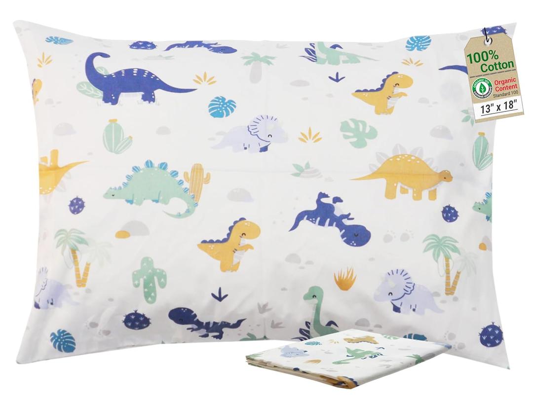 ZPECC Toddler Pillow with Pillowcase - 13x18 Organic Cotton Hypoallergenic Kids Pillow, Baby Essentials for Travel Crib Daycare Stroller (Intended for Age 2 and up) Dinosaur