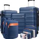 Luggage Sets 7 Piece, 20/24/28in Hardside Suitcase With Spinner Wheels, 20 Inch Carry On Luggage Airline Approved, Durable Suitcase Sets with TSA Locks for Travel (Blue)