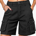 ELLEVEN Bermuda Cargo Shorts Women, Elastic High Waist 6 Pockets Shorts 7 Inch Inseam Summer Jorts for Women Casual M