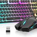 RedThunder K10 Wireless Gaming Keyboard and Mouse Combo, RGB Backlit Rechargeable 3800mAh Battery, Mechanical Feel Anti-ghosting Keyboard with Pudding Keycaps + 7D 3200DPI Mice for PC Gamer (Black)