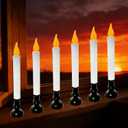 Christmas Window LED Lights - Black Base, Dusk to Dawn Sensor, 9" Battery Powered Candles for Indoor Table Party Decorations - Set of 6