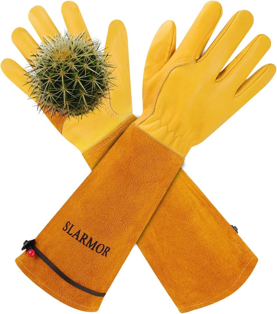 Long Gardening-Gloves Women/Men-Thorn proof Rose Pruning Heavy Duty Gauntlet- (Yellow, M)