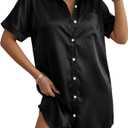 MANGOPOP Womens Swimsuit Coverup Satin Blouses Silk Button Down Shirts Casual Coverups Bathing Suits Vacation Outfits, Medium