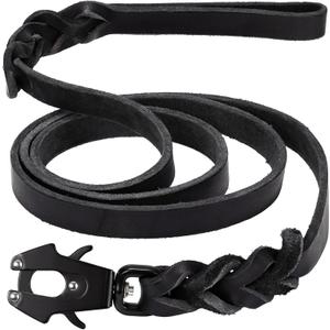 GEIT 4/5/6FT Leather Dog Leash, Heavy Duty Dog Training Leashes, Genuine Leather Braided Leash with Quick Release/Locking Tactical Frog Clip for Medium and Large Dogs (Black)