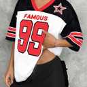 Oversized Jersey Shirts for Women Shirts Y2K Number Graphic Jerseys V Neck Cute Streetwear Tee Tops (XL)