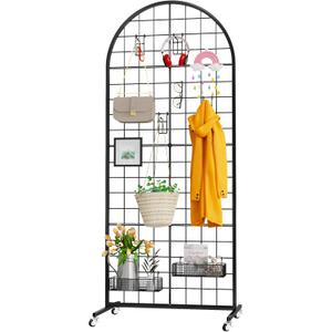 Grid Wall Panel 1PCS Display Stand 2' x 5.2' FT Black Gird Wall Panels Movable Retail Display Racks Floorstanding Gridwall Heavy Duty with Wheel for Art Craft Photo Displays Fair Trade Show