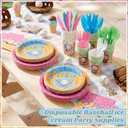 FoldTier 350 Pcs Baseball Ice Cream Dripping Birthday Party Decorations Set Ice Cream Paper Plates Napkins Fork Set Disposable Fairy Tableware Decorations Supplies for Baby Shower Dinner Serves 50