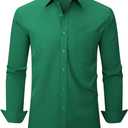 corfty Men Long Sleeve Dress Shirt - Regular Fit Stretch Free-Wrinkle Casual Button Down Shirt (Green, XXXL)