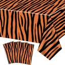 4Pcs Tiger Print Plastic Tablecloth, Rectangular Safari Animal Table Cloths, Tiger Striped Tablecloth for Zoo Jungle Safari Tiger Party Decorations, 51x 86Inch