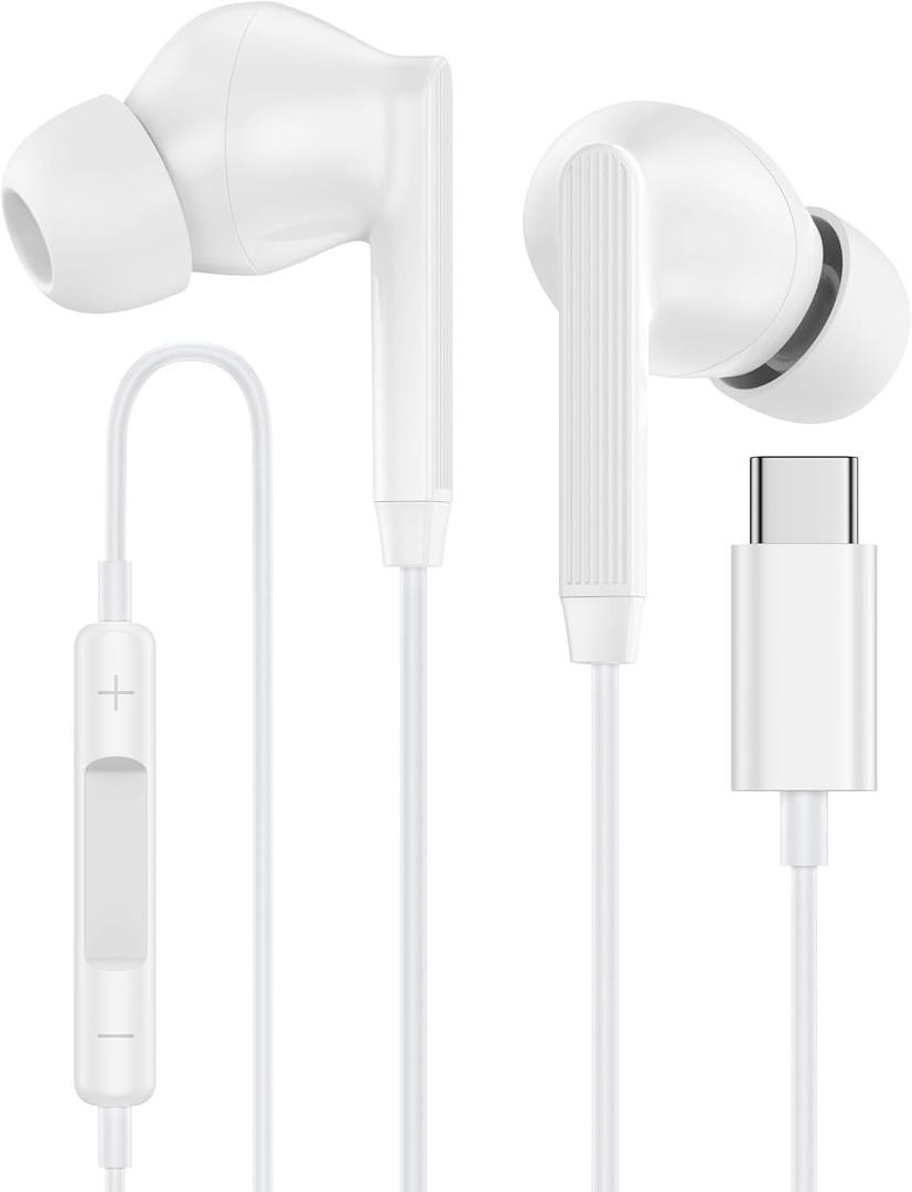 USB C Wired Earbuds Headphones for iPhone 16/16Pro Max/16 Pro/16 Plus/16e/15/15 Pro/15 Pro Max/15 Plus,Type C Wired Samsung Earbuds with Mic & Remote Control Earphones for Galaxy A17 S25 S24 S23 S22