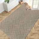 PURRUGS Easy Care Area Rug 4.5ft x 7ft, Non-Slip Machine Washable Entry Rug, Dog Door Mat, Stain Resistant Accent Rug for Hallway, Bedroom, Living Room and Mudroom, Taupe