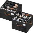 MSTONAL Shoe Organizer for Closet, 2 Pack Shoe Storage Containers with Adjustable Dividers, Space Saving Shoe Box Organizers Bins with Clear Lids & 4 Reinforced Handles, Fits 16-32 Pairs, Pure Black