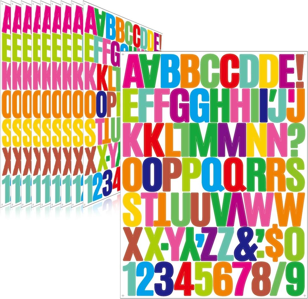 318 Pieces 24 Sheets Letter Stickers,Self Adhesive Vinyl Waterproof Mailbox Numbers Stickers,Alphabet Number Stickers for Mailbox,Window,Door,Sign,Address Number,Business(2 Inch) (Colorful)