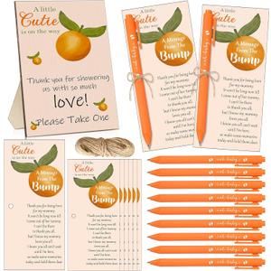 Sintuff 50 Set Baby Shower Favors for Guest 1 Thank You for Coming Sign 50 Ballpoint Pens 50 Thank You Cards with Twine Fall Baby Shower Return Gifts for Gender Reveal(Orange,Orange)