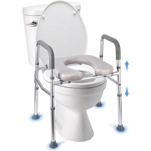 Raised Toilet Seat, 350LB Stand Alone Homecare Commode Bathroom Assist Frame for Elderly, Handicapped, Disabled, Adjustable Height, Padded Seat