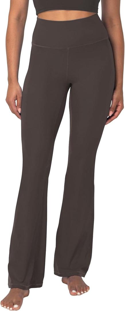 Sunzel Mini Flare Leggings for Women, High Waist Yoga Pants with Tummy Control, Casual Gym Workout Bootcut Leggings (X-Small, Seal Brown)