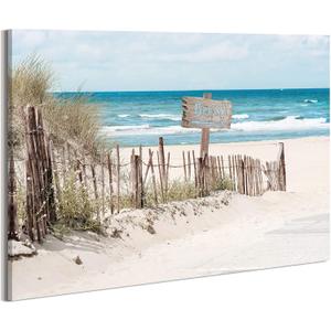 Coastal Canvas Wall Art Picture: Beach Scene Ocean Artwork Decor Seascape Seashore Landscape Painting Sea Seaside Wave Print for Living Room Home Office 36 x 24 Inch