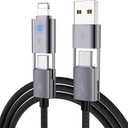 4 in 1 USB C Cable, 2Pack 6FT Round Braided Multi Fast Charging Cable, PD 65W 27W, 480Mbps Data Transfer, Compatible with iPhone/iPad/Samsung/MacBook