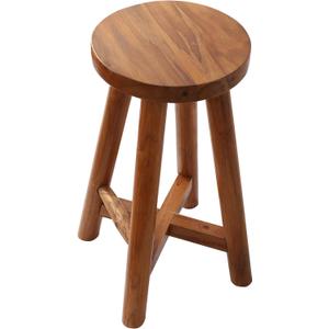 Solid Teak Wood Barstool with Round Seat for Kitchen Counter, Home Bar Furniture, 24-Inch Height