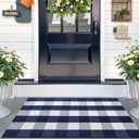 OLANLY Buffalo Plaid Rug 2'4" x 3'7" (27.5" x 43")  Navy and White Cotton Checkered Doormat, Washable Indoor Outdoor Rug for Layered Front Porch, Kitchen, Entryway Decor