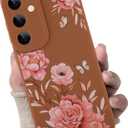 for Samsung Galaxy S24 Case, Cute Flower Floral Butterfly Design for Women Girls Soft TPU Protective Phone Case Slim Fit Shockproof Phone Cover - Brown Rose