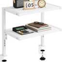 IBUYKE Clamp on Desk Organizer Shelf,12.9 inches Desk Extender Shelves, Above or Below Desk 2-Tier Adjustable Storage Shelves for Desktop Accessories,White,TMZ007W