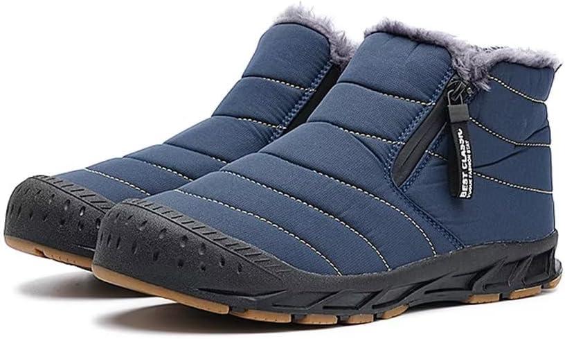 Jakcuz Men Snow Boots Water Resistant Non-slip Winter Shoes with Fuzz Lined Warm High Top Boots for Men (12 Wide, Blue)