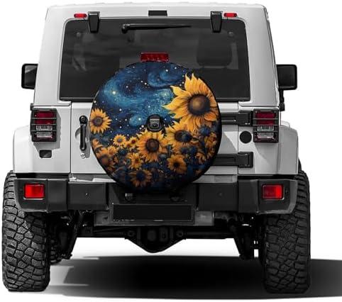 Foruidea Sunflower Starry Sky Spare Tire Cover with Backup Camera Hole Wheel Tire Cover Fit Trailer, RV, SUV and Many Vehicle 17inch