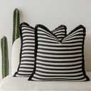 Komollocoe Farmhouse Boho Throw Pillow Covers 18x18 Inch Set of 2 for Couch Living Room Outdoor Bed Decorative Striped Tassels Accent Cushion Cases Spring Fall Decor (Black and White, 18x18 Inch)