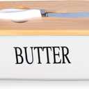 Covered Butter Tray – Large Countertop Butter Dish | High-Quality Silicone-Sealed Ceramic Butter Container with Stainless Steel Knife | White Kitchen Storage & Decorative Gift
