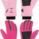 Wenouy 2 Pairs Kids Winter Snow Gloves Waterproof Windproof Warm Fleece Boys Girls Ski Gloves Outdoor Cold Weather (Rose Red, Pink, 3-5 Years)