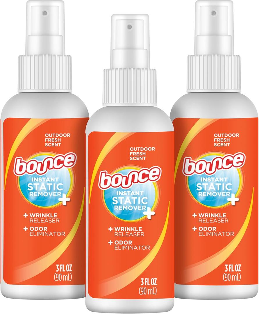 Bounce Anti Static Spray, 3 in 1 Instant Anti Static Spray & Instant Wrinkle Release, Odor Eliminator & Fabric Refresher, Travel Size (3 Oz,Pack of 3)