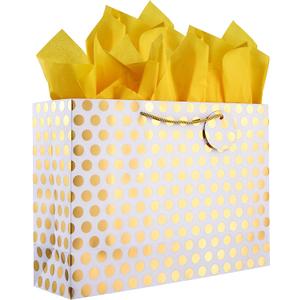 Bobobag 4 Pack 16.5" Extra Large Gift Bags with Tissue Paper for Mother's Day, Birthday Presents (gold polka dot)