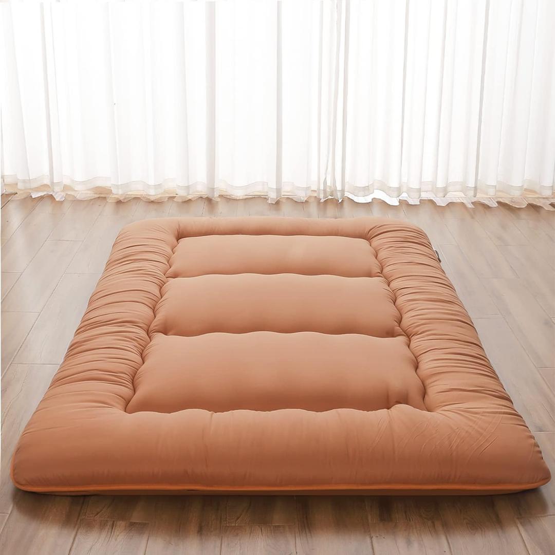 Zelladorra Japanese Floor Mattress, Futon Mattress | Roll Up Tatami Mat with Portable Storage Bag and Washable Cover, Suitable for Camping, Guest Room, Light Coffee
