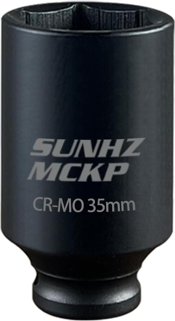 SUNHZMCKP 1/2 Inch Drive Impact Socket, Metric 35 mm Deep 6 Point Socket, CR-MO, Axle Nut Impact Grade Socket for Easy Removal