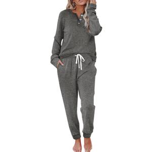 Aamikast Women's Pajama Sets 2 Piece Sleepwear Lounge Set Long Sleeve Top & Elastic Waist Matching Joggers for Fall & Cold Nights (Small, Dark Grey)