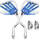 Pairs of Distinctive Skull Skeleton Hand Bicycle Mirror, Rearview Side Mirror Handlebar Mirror Mount Holder Clamp Adaptor 10mm for Scooter Moped Bike Standard Bike Motorcycle (blue)