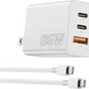 65W USB C Charger Block,3 Port GaN+ USB-C Wall Charger,100W PD Type C Multi Port Power Super Fast Charging Block Adapter&6FT Cable for Samsung Galaxy S26 Ultra/25/24,iPhone 17/16,iPad,MacBook (White)