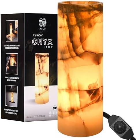 UMAID Handcrafted Onyx Marble Table Lamp, Each Lamp One-of-a-Kind with Natural Patterns, Warm Amber Glow, Dimmable Cord & Bulb, Modern Home Decor for Bedroom, Desk, Office, Living Room, or Bedside, Cylinder