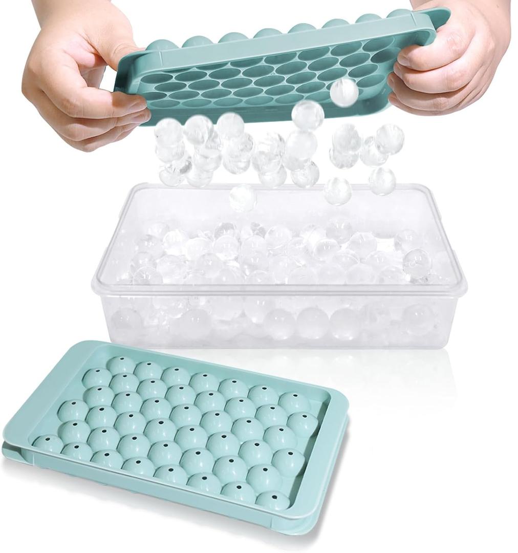 WIBIMEN Round Ice Cube Tray with Lid and Bin - Ice Trays for Freezer with Lid - Ice Cube Trays for Freezer with Container (0.8IN-4PACK Blue)