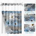 No Hook Blue Daisy and Butterfly Shower Curtain with Snap in Fabric Liner Set, Rustic Farmhouse Double Layers Waterproof Fabric with See Through Top Window Open Grommet Bath Curtain 71x86 Inch