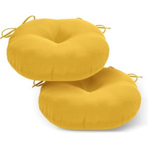 LOVTEX Bistro Chair Cushions Set of 2, 15 Inch Round Outdoor Cushions, Waterproof with Ties, Yellow