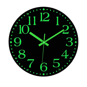 JoFomp Wooden Glow in The Dark Clock, 12 inch Silent Non-Ticking Battery Operated Clock, Energy-Absorbing Luminous Numerals and Hands, Lighted Wall Clock Decoration (Black, 12 INCH)