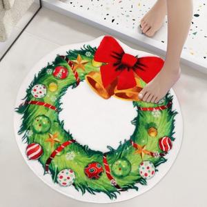 2026 Christmas Bathroom Rug, Green Non-Slip Christmas Bath Mat - Super Soft Absorbent Holiday Decor for Bathroom, Kitchen, Sink - 14x25 Inch (25x25)
