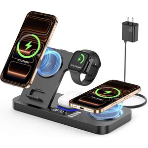Dual Phone Wireless Charging Station for Apple Devices, 30W Wireless Charger with Auto-Switch 7-Color Light & Clock,Dual iPhone for iPhone 17 for AirPods4 for Apple Watch10