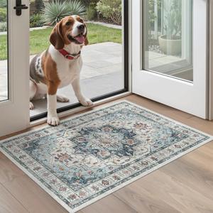 Madane 8x10 Area Rugs for Living Room, Non-Slip Vintage Washable Rug, Blue